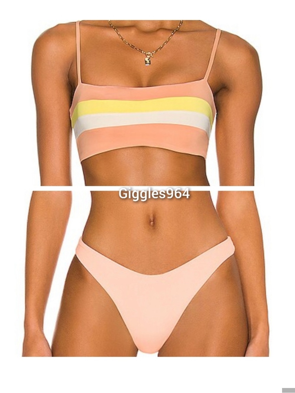 l*space Peach Stripe Bikini Set with Yellow & Cream Bands